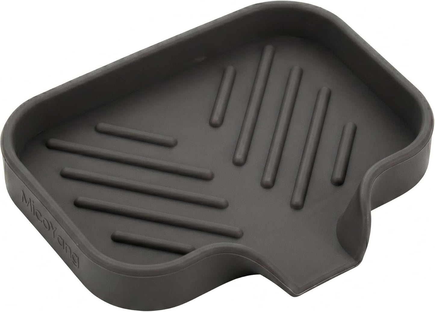 MicoYang Silicone Soap Dish with Drain Spout, Self-Draining Sink Organizer Tray for Bathroom and Kitchen, Sponges, Dispensers and Soap Holder, Non-Slip and Dishwasher Safe, Black (Compact, 4.9"×3.2")