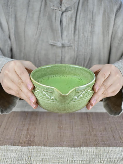 Artcome 4 Pcs Complete Matcha Ceremony Kit - Japanese Bowl With Pouring Spout, Whisk, Holder, Scoop - Tea Set for Making Usucha, Koicha and Latte (Green)