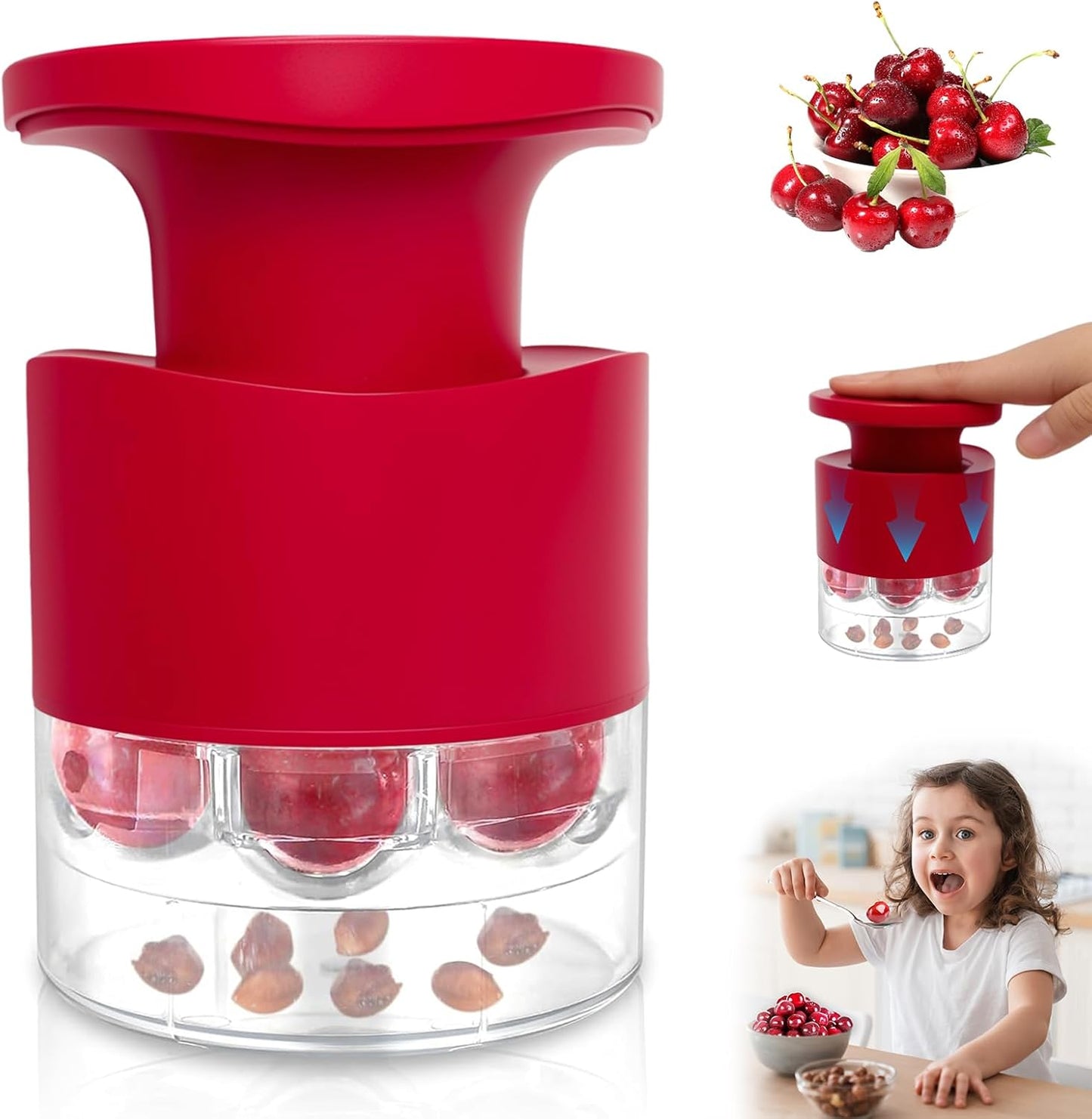 Cherry Pitter Multiple, Quick Release Multi Cherries Stoner Pitter 7-in-1, Push Button Cherr'y Core Pit'ter Tool with Splatter Protector, Pit Seed Remover for Making Jam Cherry Dishes
