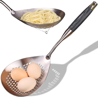 MARTE Skimmer Slotted Spoon Set of 4 - Kitchen Pasta Strainer Spoon - Spider Strainer Skimmer Ladle Spoon with Holder for Cooking and Frying Food, Spaghetti, Vegetable, Dumpling - 14.8In,16.5In,17In