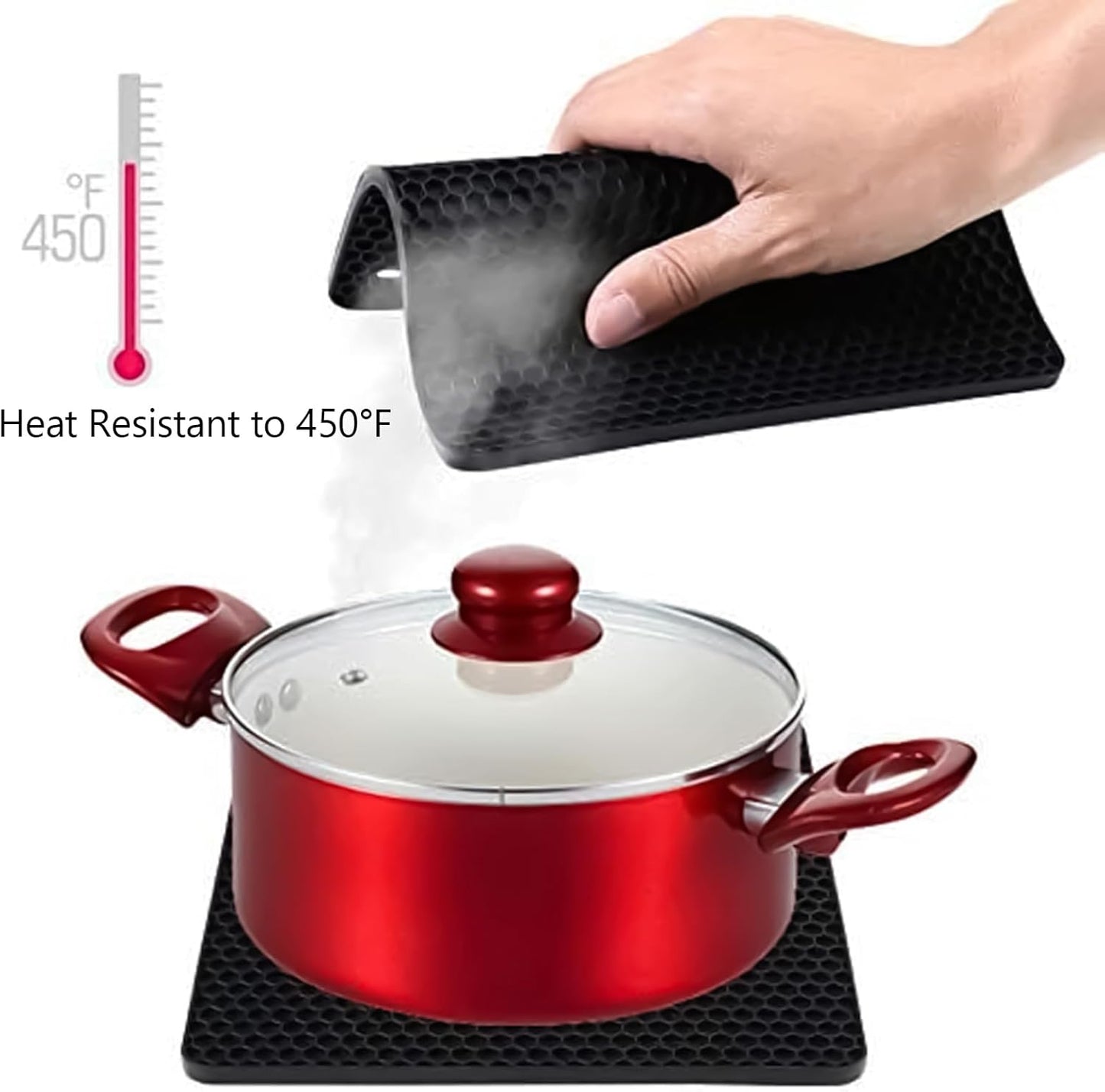 Silicone Trivet Mats Set of 6, Heat Resistant Non-Slip Food Grade, Multipurpose Hot Pads for Kitchen Use, Protects Countertops from Hot Pots, Dishes, Pan, Spoon Rest, Coaster