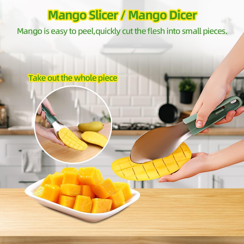 3-in-1 Mango Slicer Peeler, Peeler and Pit Remover Tool, Mango Splitter with Micro-Serrated Stainless Steel Blade, Fruit Slicer Cutter Pitter for Watermelon cutter Peach Slicers and More