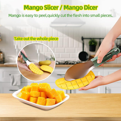 3-in-1 Mango Slicer Peeler, Peeler and Pit Remover Tool, Mango Splitter with Micro-Serrated Stainless Steel Blade, Fruit Slicer Cutter Pitter for Watermelon cutter Peach Slicers and More