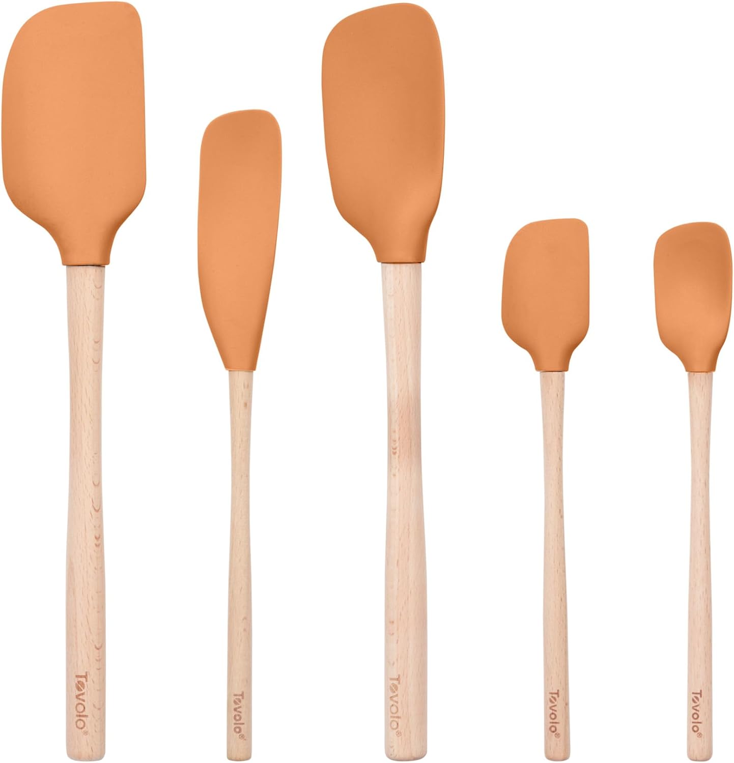 Tovolo Silicone Spatula with Wooden Handle Set of 5 Piece Silicone Kitchen Utensil Set Spoonula Jar Scraper Mini Spatula and Spoonula for Cooking Baking Mixing Folding Black Cookware Set