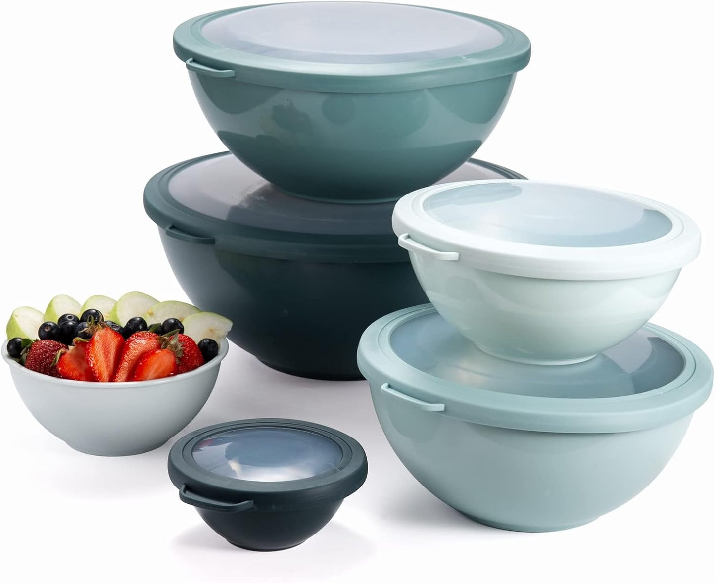 COOK WITH COLOR Mixing Bowls with Lids - 12 Piece Plastic Nesting Bowls Set includes 6 Prep Bowls and 6 Lids, Microwave Safe Mixing Bowl Set, Sage Embossed - Colors A
