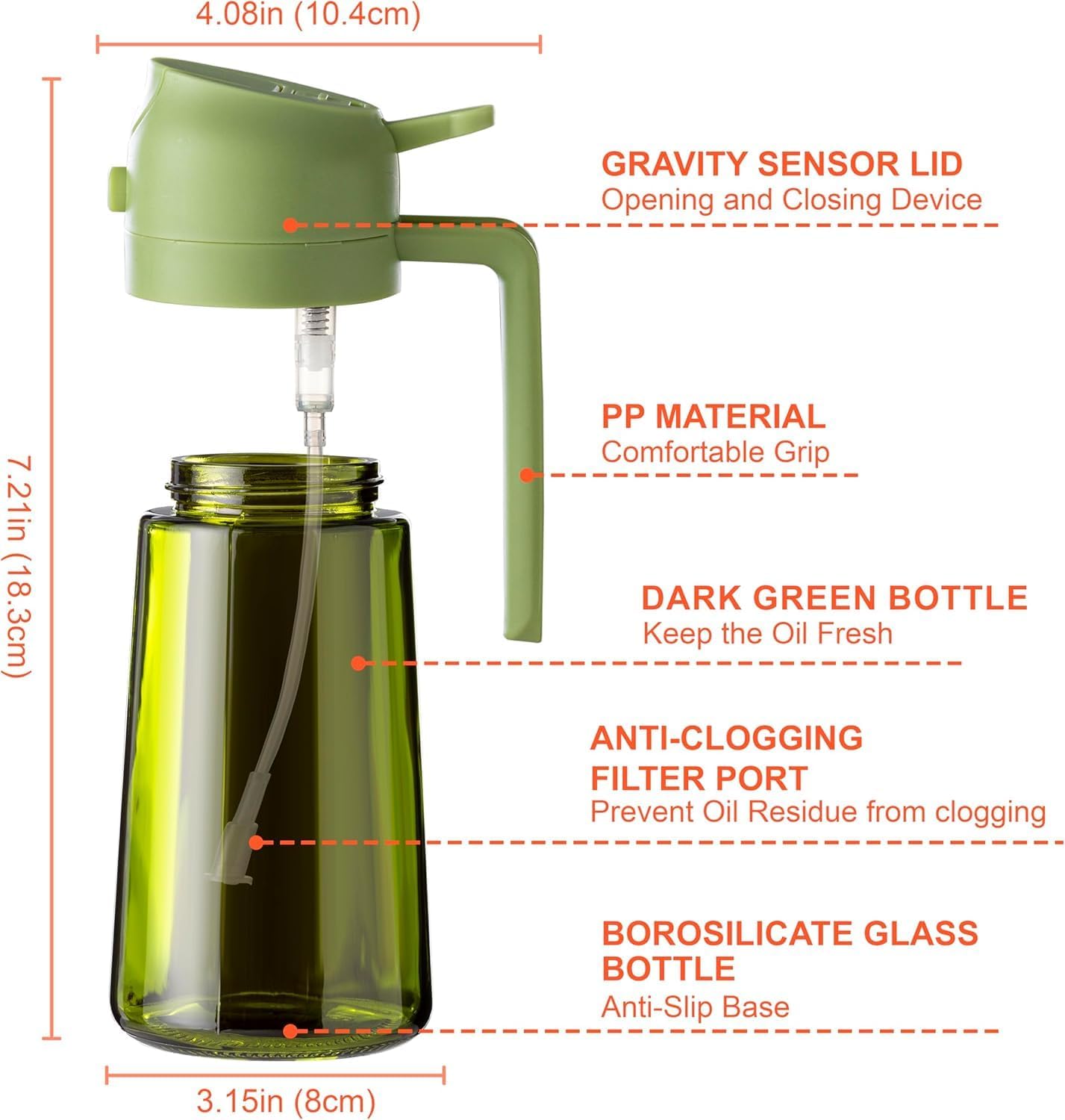 16oz/470ml Glass Olive Oil Sprayer for Cooking - 2 in 1 Olive Oil Dispenser for Kitchen Gadgets, Air Fryer, Salad, and BBQ (black)