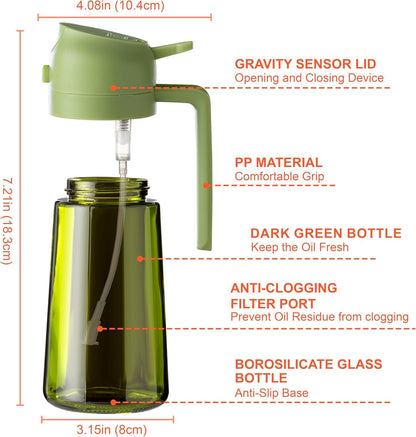 16oz/470ml Glass Olive Oil Sprayer for Cooking - 2 in 1 Olive Oil Dispenser for Kitchen Gadgets, Air Fryer, Salad, and BBQ (black)