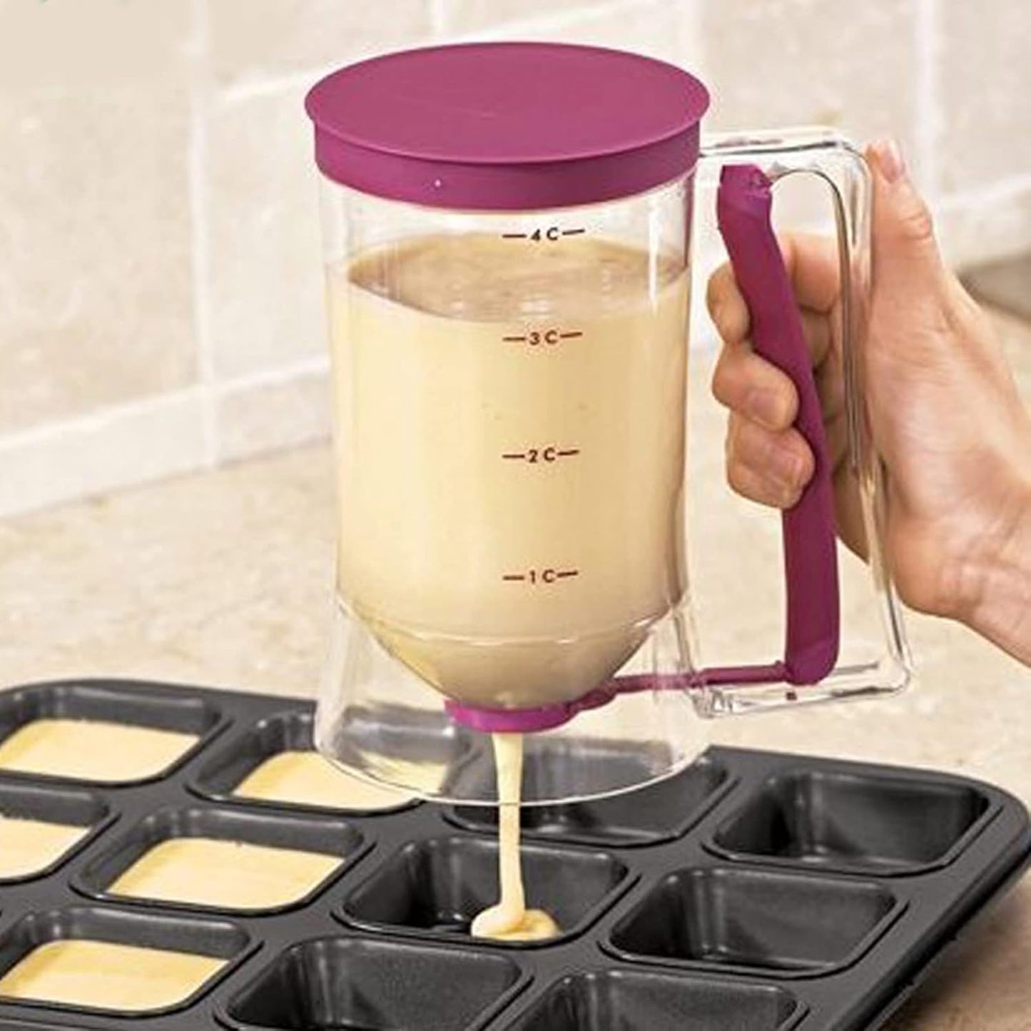 Pancake Batter Dispenser, BPA Free Pourer with Measurable Scale, Effortless Pancake Making