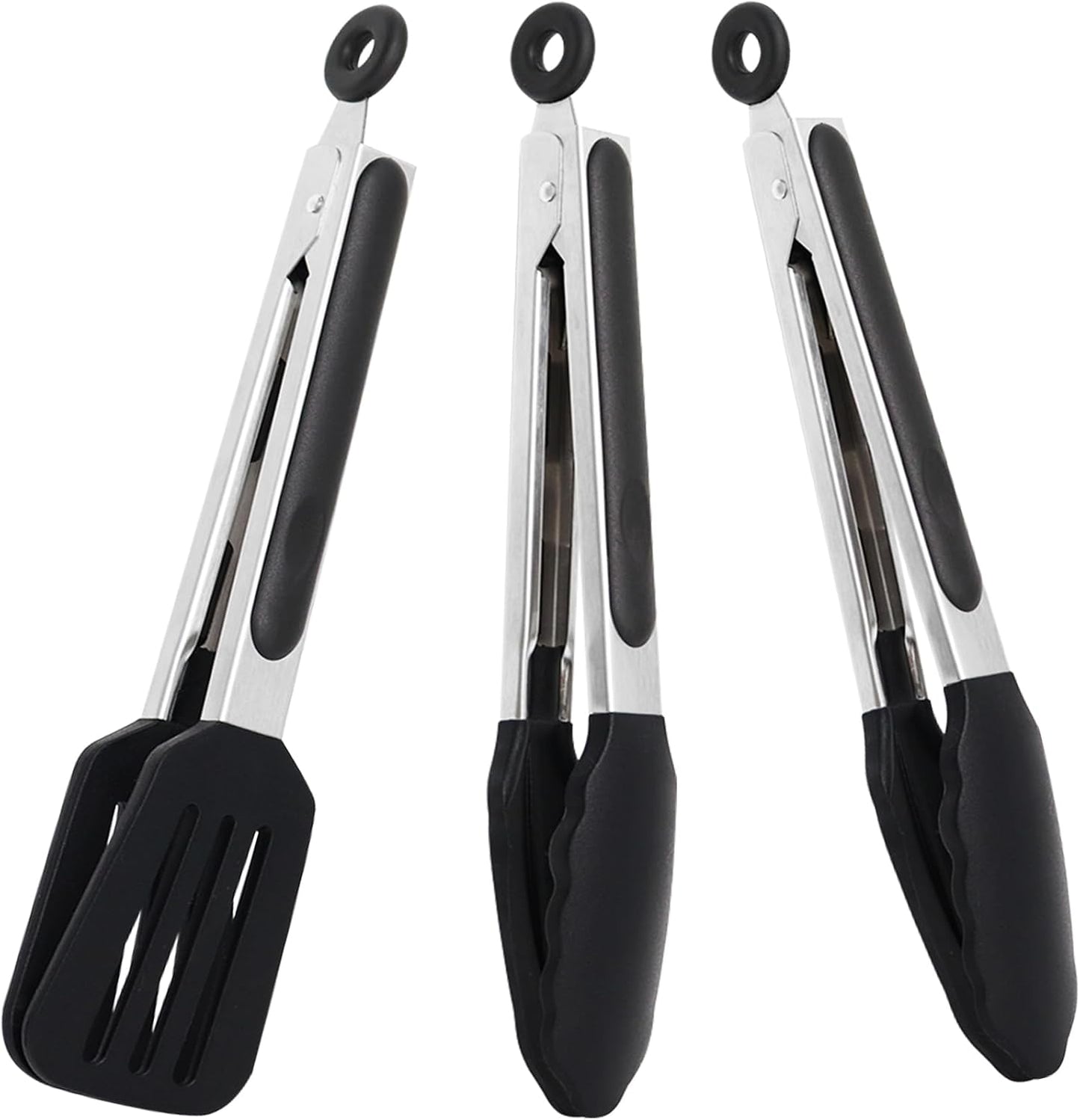 Mini Silicone Serving Tongs Set of 3, Small Kitchen Tongs (7 inch) with Silicone Tips and Stainless Steel Handle, Cooking Tongs for Salads, Pasta, Steaks, Vegetables