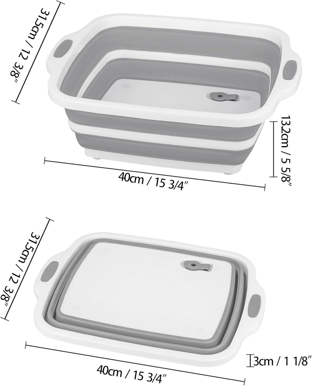 Space Saving Cutting Board, Collapsible Dish Tub with Draining Hole, Folding Chopping Board with Colander, 3 in 1 Multifunction Camping Sink for Washing Dish, Bowl, Vegetables and Fruit
