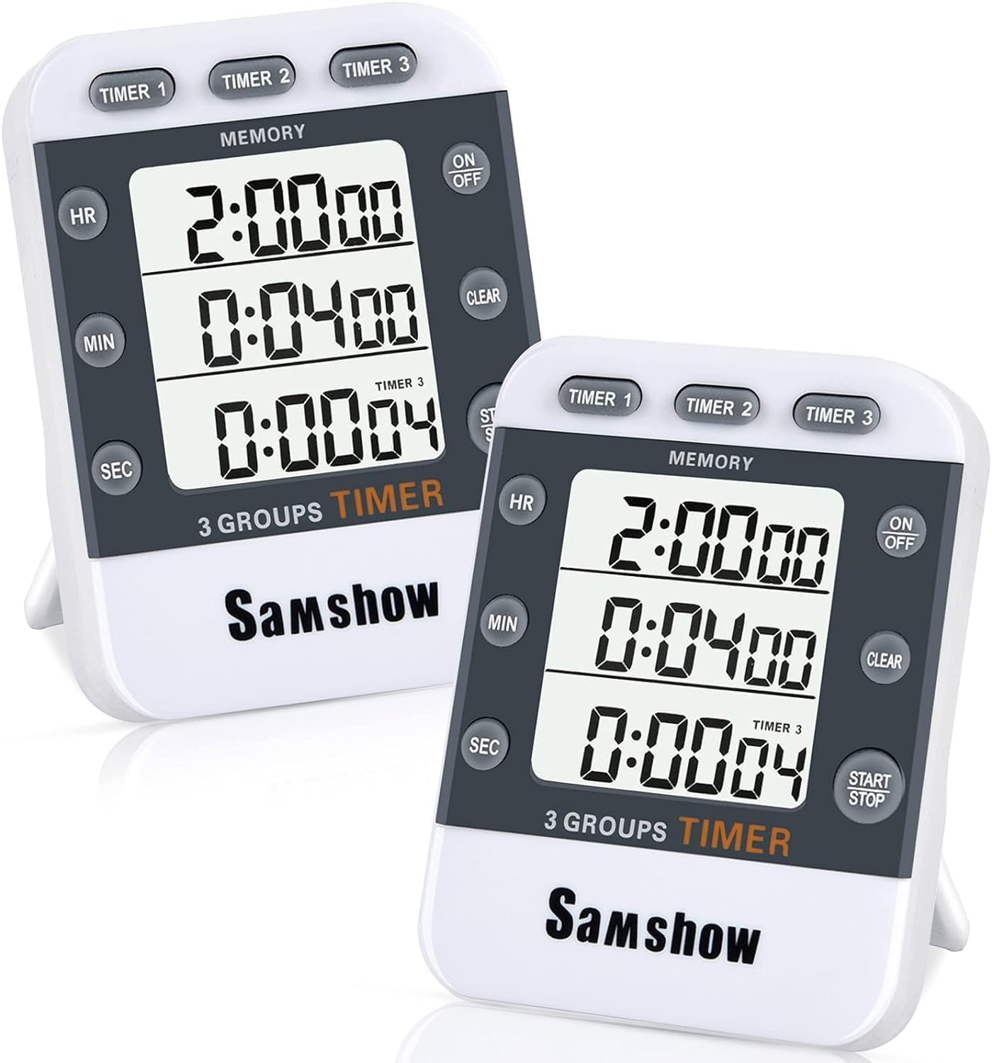 Digital Kitchen Timer Dual Timers 3 Channels Count UP/Down Cooking Timer Large Display, Adjustable Volume Alarm with Magnetic Back, Stand, Battery Included