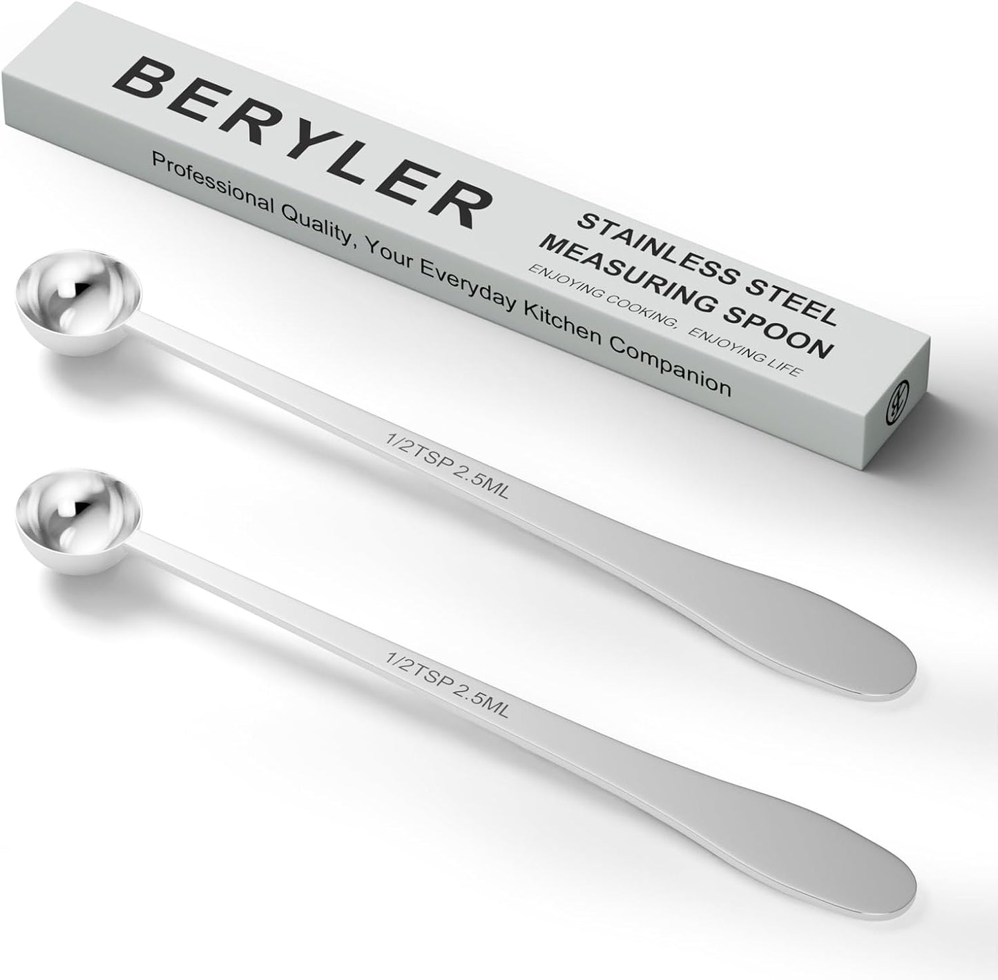 2PCS 1 Teaspoon(1tsp, 1/3tbsp, 5 ml) Single Measuring Spoon, Extra-long Handle Individual Measure Scoop, Stainless Steel Spoons Only