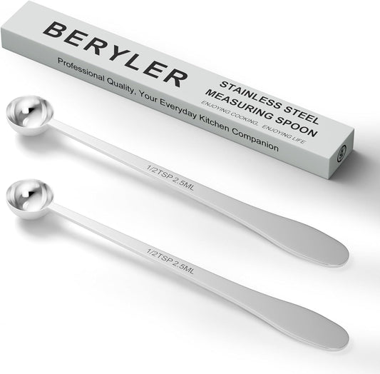 2PCS 1 Teaspoon(1tsp, 1/3tbsp, 5 ml) Single Measuring Spoon, Extra-long Handle Individual Measure Scoop, Stainless Steel Spoons Only