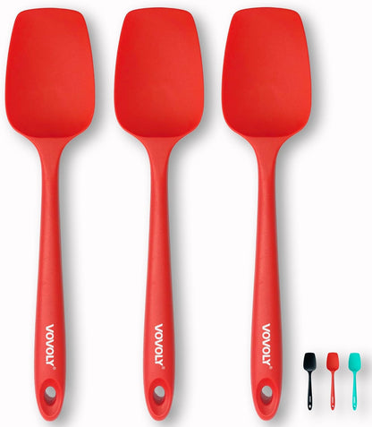 Silicone Spatula Set, High Heat Resistan Rubber Spoon Spatula, Non-Stick Spoonula with Seamless One Piece Design, Flexible Scrapers Baking Mixing Tool,3 Pack, Black