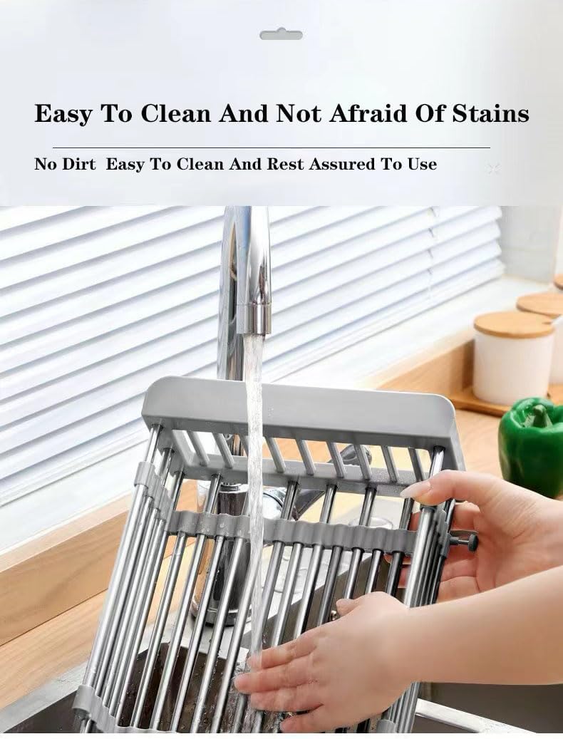 Dish Drying Rack, Kitchen Sink Colander, Expandable Colander, Stainless Steel Sink Strainer with Adjustable Boom, Suitable for Vegetables and Fruits