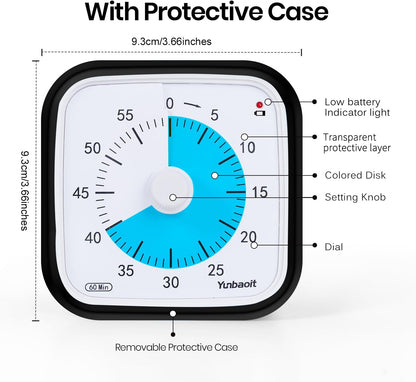 Yunbaoit Visual Timer with Protective Case, Rainbow Disk 60 Minute Countdown Timer for Kids and Adults, Silent Time Management Tool(Blue Rainbow)