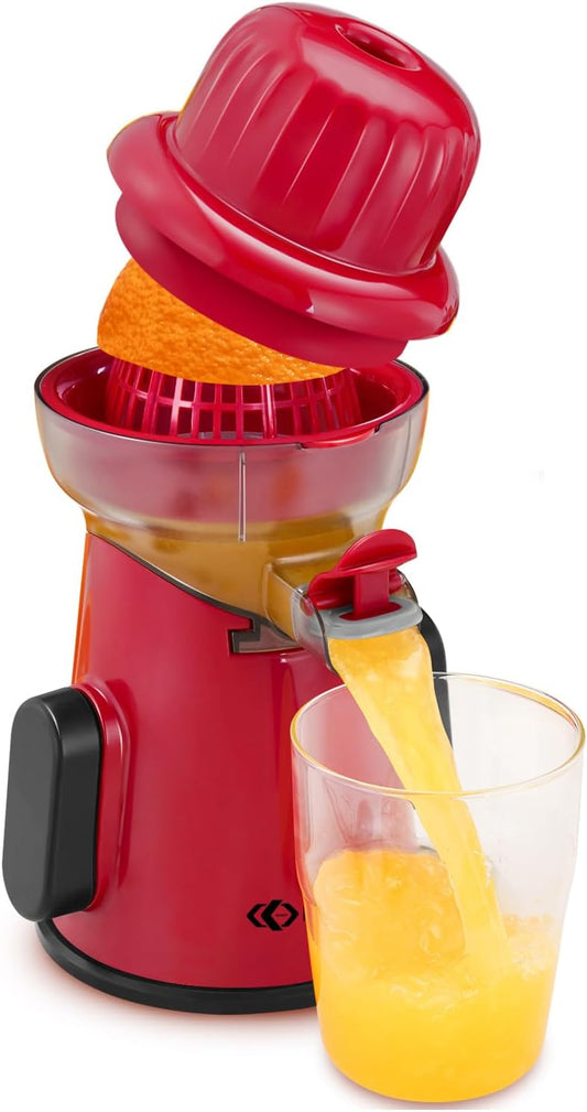 KEOUKE Manual Citrus Juicer Tower Red - Detachable with Juice Storage, Non-Slip Suction Base, Easy to Clean, Includes Cleaning Brush - for Oranges, Lemons, Limes, Grapefruits