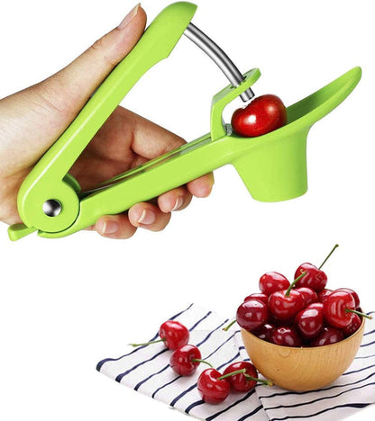 Cherry Pitter,Olive Seed Remover Tool with Food-Grade Silicone Cup,Portable Fruit Corer Cherry Stoner Kitchen Aid Machine with Space-Saving Lock Design(Green)