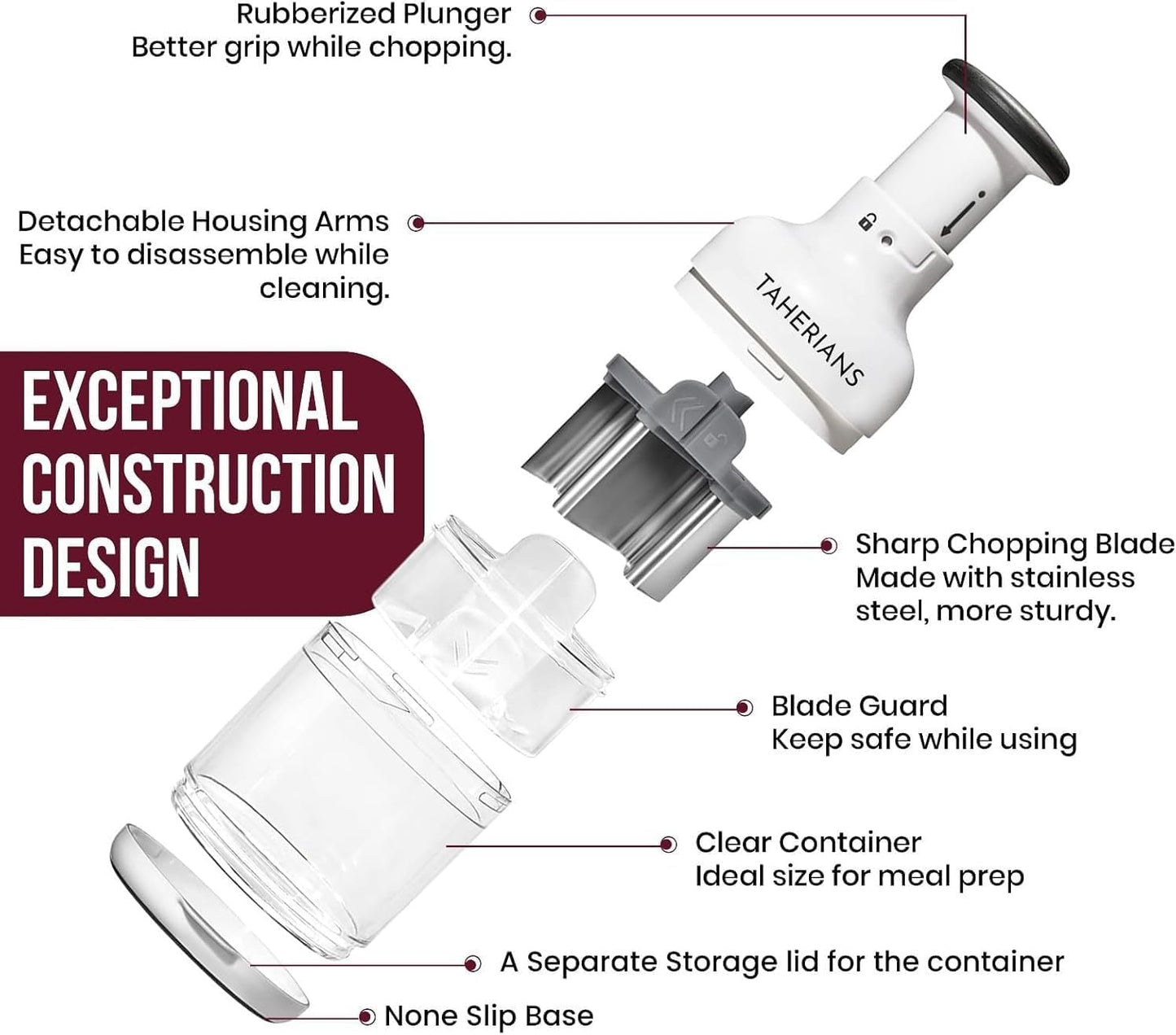Manual Vegetable Chopper with Container and Lid - Veggie Chopper - Onion Chopper - Handheld Food Chopper for Garlic, Nuts, Salads - Easy to Clean, Dishwasher Safe, BPA-Free, Non-Slip Grip