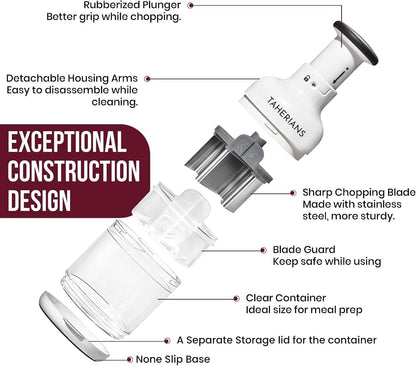 Manual Vegetable Chopper with Container and Lid - Veggie Chopper - Onion Chopper - Handheld Food Chopper for Garlic, Nuts, Salads - Easy to Clean, Dishwasher Safe, BPA-Free, Non-Slip Grip