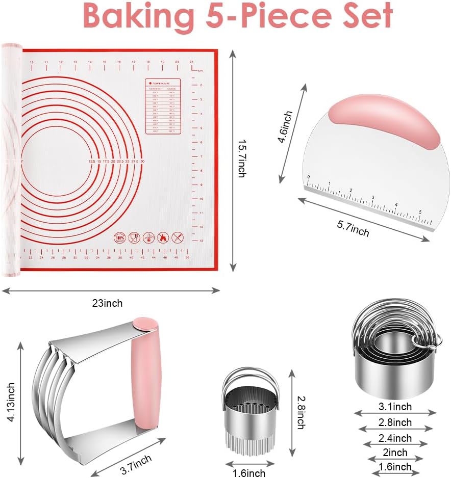 Pastry Cutter, Biscuit Cutter, Dough Scraper, Silicone Baking Mats, Stainless Steel Pastry Blender Set, Dough Cutter Biscuit Cutter Baking Pastry Mat Dough Blender Tools & Pastry Utensils (5 Pcs/Set)