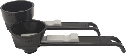 the original measuring scoop + funnel No spill preparation of protein powder, workout & sports drinks, baby formula & kcup refill Mess & Spill free - (Set of 1 & 2 Tablespoon) Black Scoop