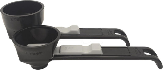 the original measuring scoop + funnel No spill preparation of protein powder, workout & sports drinks, baby formula & kcup refill Mess & Spill free - (Set of 1 & 2 Tablespoon) Black Scoop