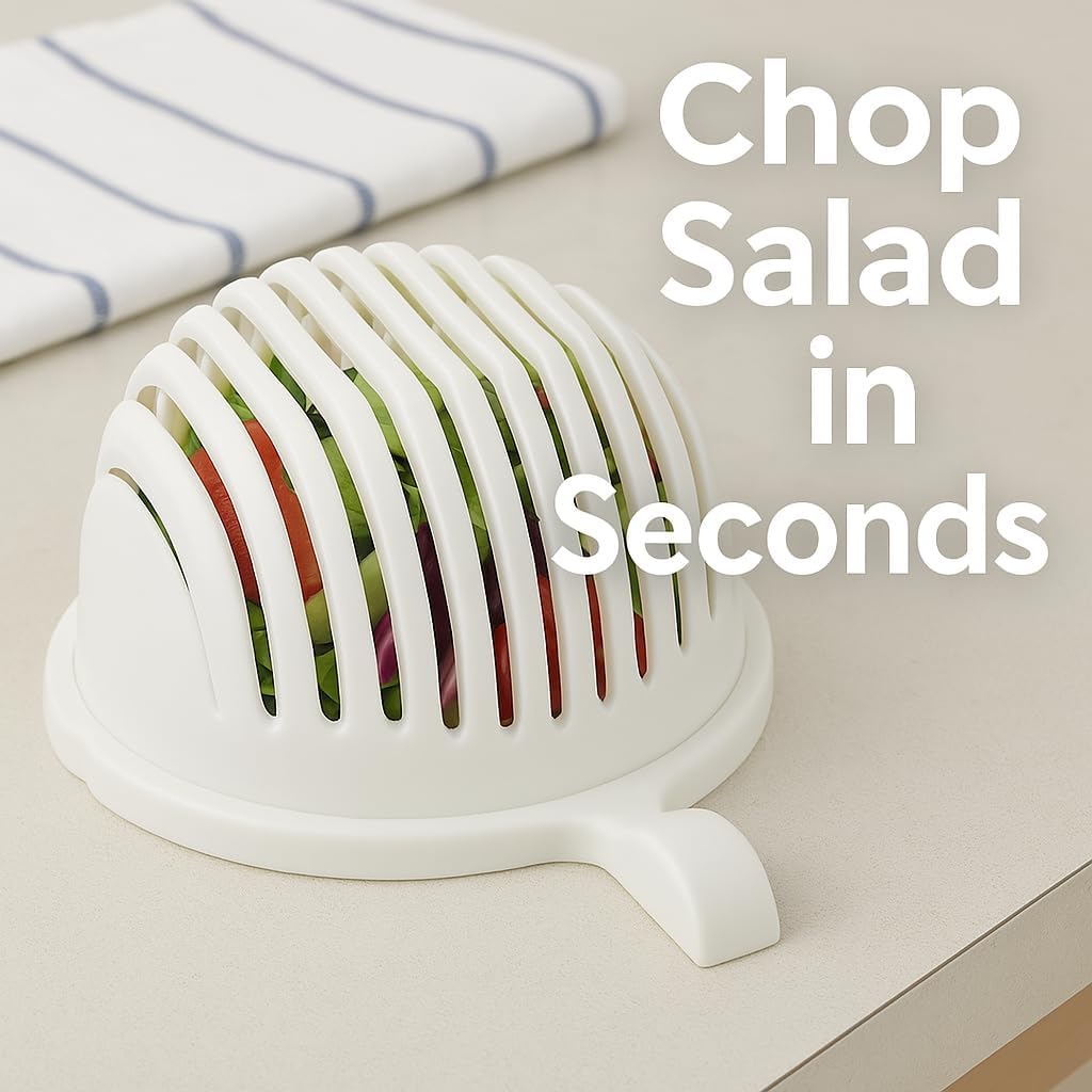 Dependable Industries inc. Essentials Quick Salad Maker Chopper Salad Cutter Bowl Swiftly Dice Fruits & Vegetables, BPA-Free Healthy Meals and Salads in Minutes Multi-functional (Yellow)