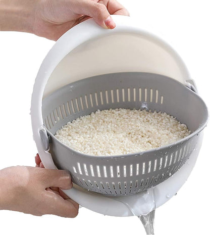 Double Layer Swivel Drainer 2 in 1 Bowl Strainer Combo - Kitchen Colander Fruit Wash Strainer for Cleaning Veggies, Noodles (Beige)