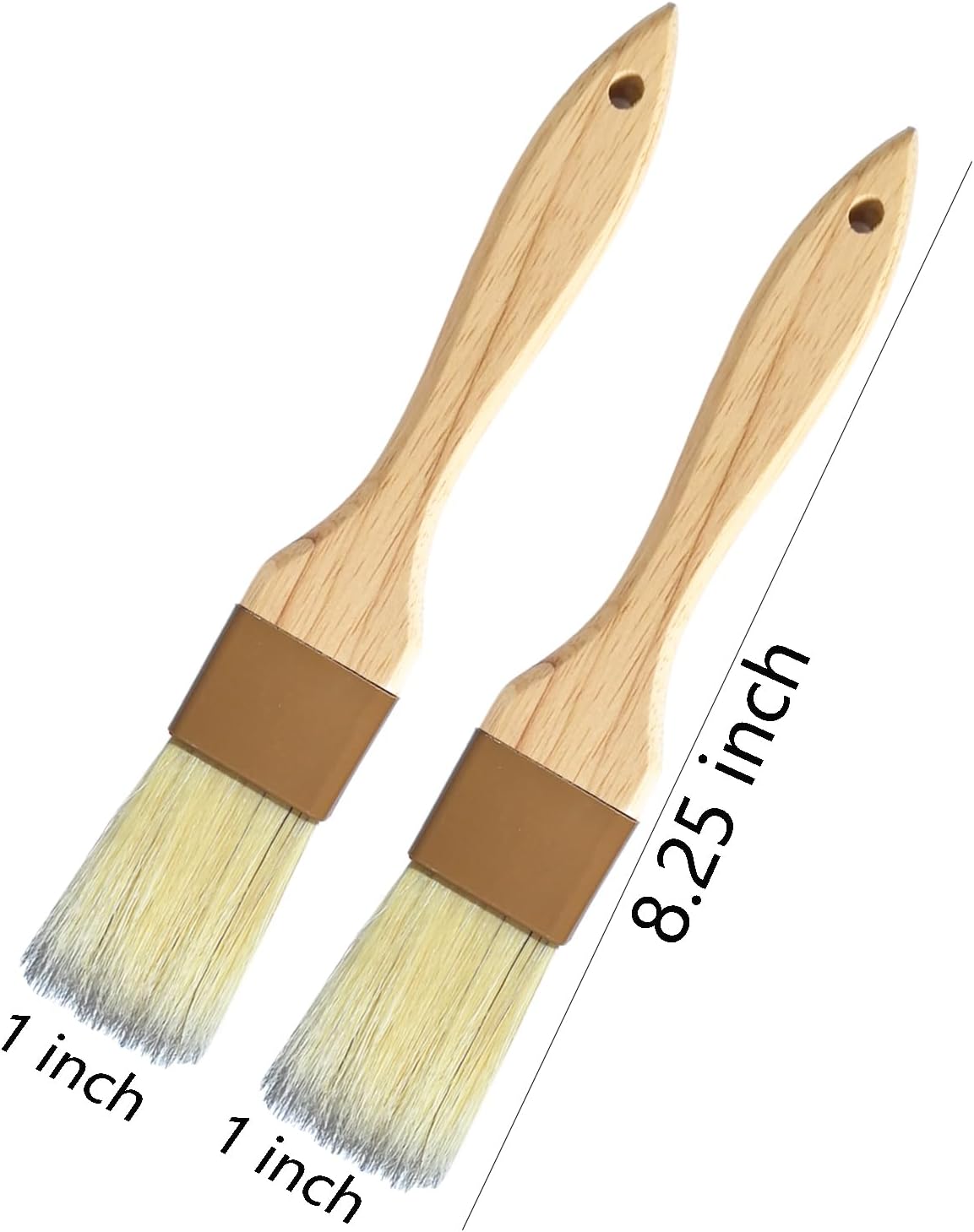 Pastry Basting Brush - Food Brushes, Non-Shedding Natural Boar Bristle, Heat Resistant Wooden Handle, Durable Kitchen Tool for Baking, Cooking, Butter, Egg Wash, Glazing, Oil, Sauce (1" & 1", 2 pc)