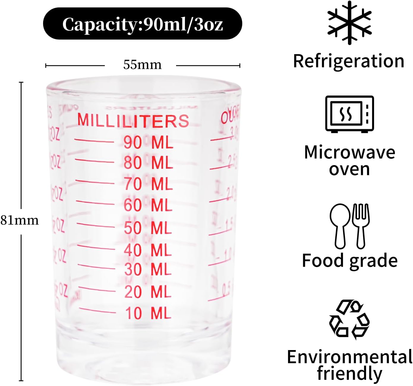 BCnmviku 1 PACK Shot Glass Measuring Cup 3 Ounce/90ML Liquid Heavy High Espresso Glass Cup