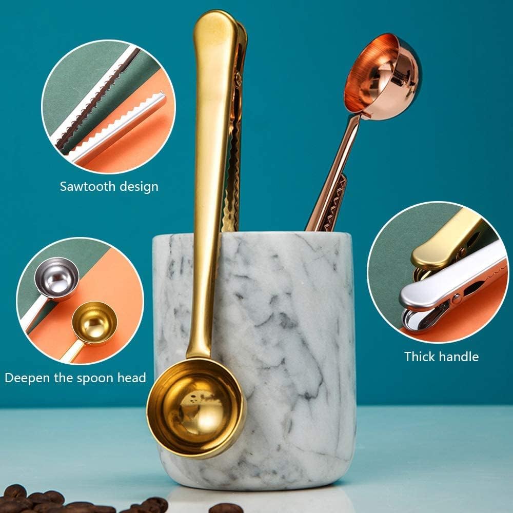 Coffee Scoop Clip Stainless Steel Tablespoon Coffee Spoon With long handle Multifunction Sealing Bag Clip For Tea, Coffee, Protein Powder, Instant Drinks, Kitchen Tools