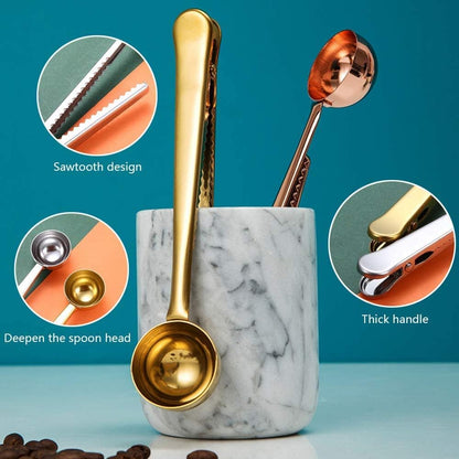 Coffee Scoop Clip Stainless Steel Tablespoon Coffee Spoon With long handle Multifunction Sealing Bag Clip For Tea, Coffee, Protein Powder, Instant Drinks, Kitchen Tools