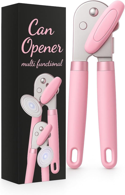 Professional Grade Handheld Manual Multifunction Can Opener & Bottle Opener With Magnet Heavy Duty and Smooth Handle With Comfortable Grip - Pink - EEF Group