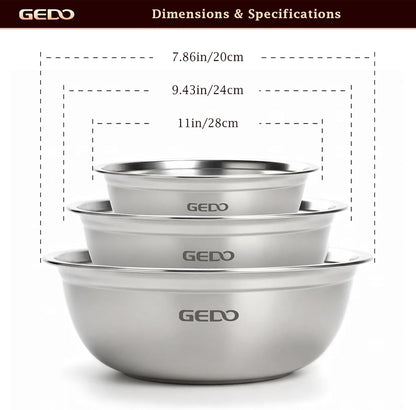 GEDO Stainless Steel 4 Piece Mixing Bowls Set, SUS316 Metal Nesting Bowls, Silver, Kitchen Food Prep Serving Bowls (7.07/8.64/10.21/11.79 in)