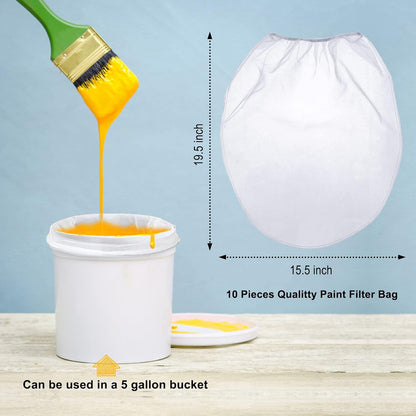 Paint Strainer Bag, 5 Gallon Paint Strainer with Elastic Top Opening White Fine Mesh Filters Bag for Paint Gardening (5 Pieces)