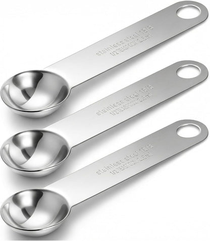 3 PCS 1/2 Teaspoon Measuring Spoon, 4 X 1 Inch 1/2 Teaspoon Scoop Stainless Steel Set for Kitchen Ingredients (Silver, 2.5ml)