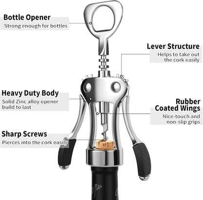 10PCS Wing Corkscrew Wine Opener Bulk,2IN1 Cork Screw Wine Bottle Opener Manual with Beer Bottles Opener Stainless Steel Wine Openers Tool for Wedding Party Favors Groomsmen Waiters Bartenders Servers