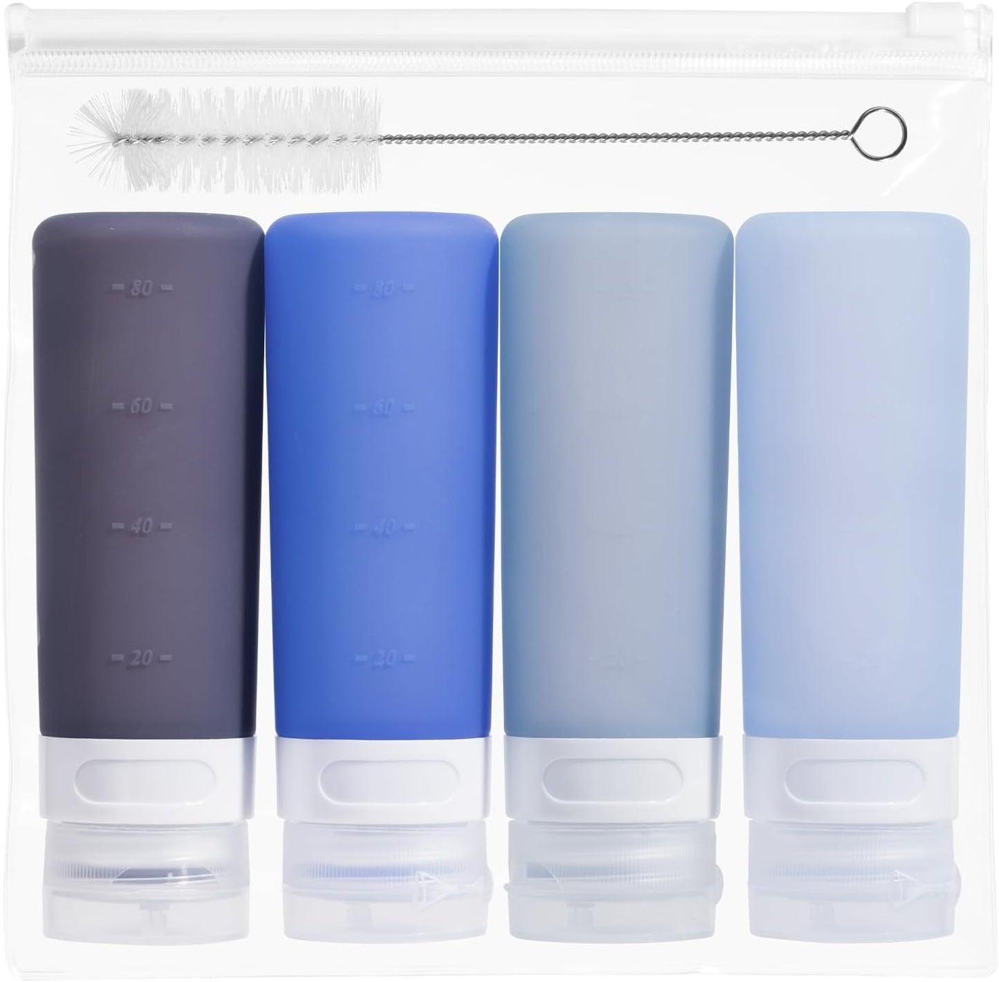 MICEBAY Condiment Squeeze Bottles for Sauces, 2-oz Mini Silicone Salad Dressing Container to Go with Reusable Sandwich Bag, Leakproof Ketchup Bottle for Bento Lunch Box, 4 Pack, Candies