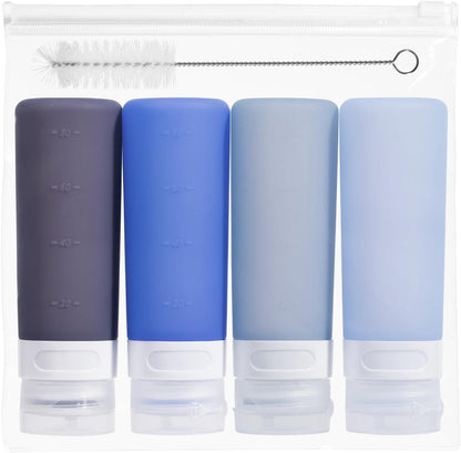 MICEBAY Condiment Squeeze Bottles for Sauces, 2-oz Mini Silicone Salad Dressing Container to Go with Reusable Sandwich Bag, Leakproof Ketchup Bottle for Bento Lunch Box, 4 Pack, Candies
