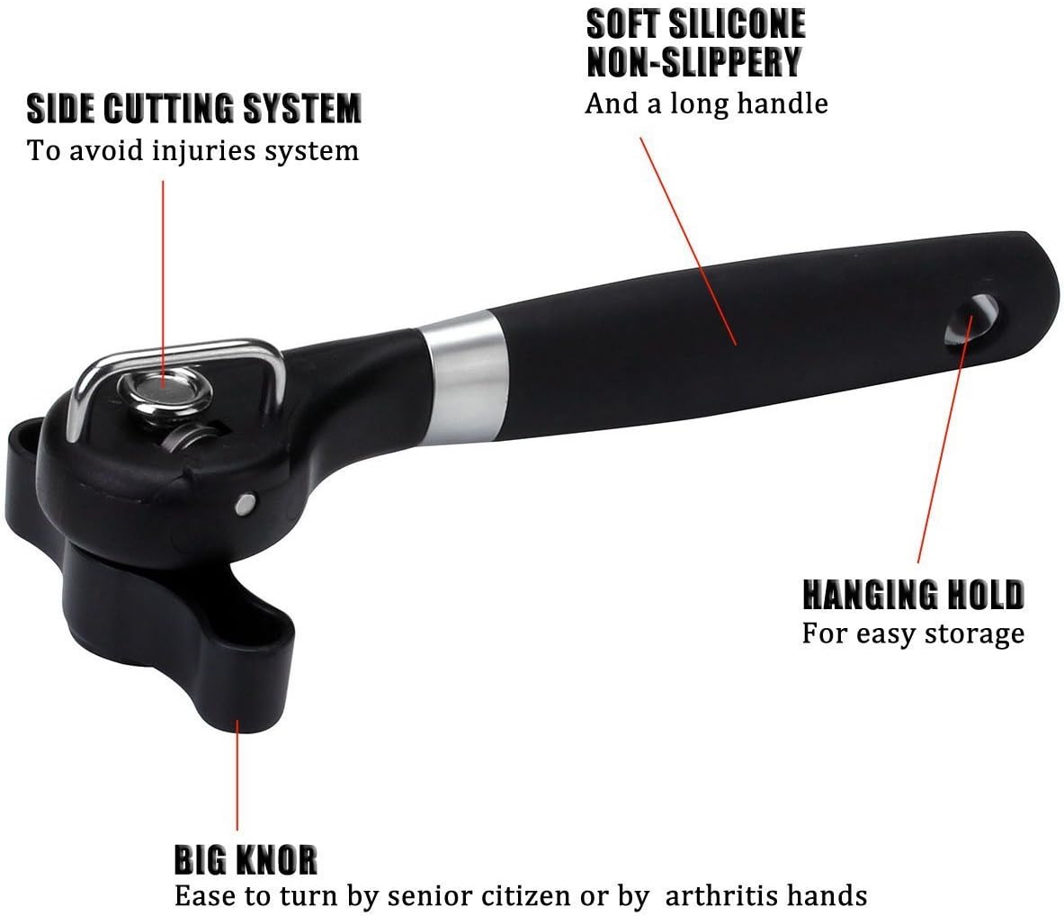 Safe Cut Can Opener Manual, Upgraded Ergonomic Anti Slip Grips Handle Design, Restaurant Side Cutting Safety Can Opener
