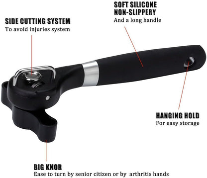 Safe Cut Can Opener Manual, Upgraded Ergonomic Anti Slip Grips Handle Design, Restaurant Side Cutting Safety Can Opener