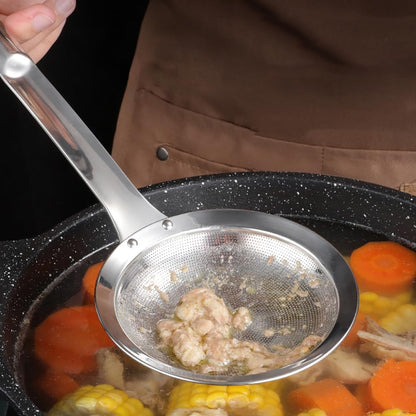 Stainless Steel Fine Mesh Colander Spoon Long Handle Mesh Sieve Strainer Grease Skimmer Spoon Food Oil Filter Strainers Metal Kitchen Strainer Sifter with Handle L