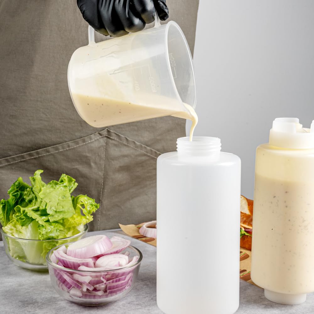 Restaurantware 32oz. FIFO Inverted Plastic Squeeze Bottle with Refill and Dispensing Lids - First In First Out - Perfect for Restaurants Catering and Food Trucks - 1ct box