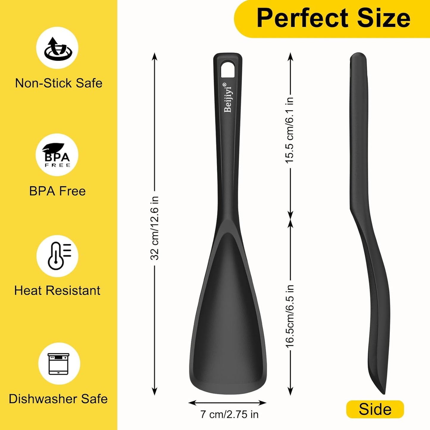 Beijiyi 3 Pack Silicone Cooking Spoons, 12.6 In Multifunction Spatula Spoon for Nonstick Cookware, BPA-Free Kitchen Utensils, Great for Cooking, Serving, Mixing, Multicolor (Black/Blue/Grey)