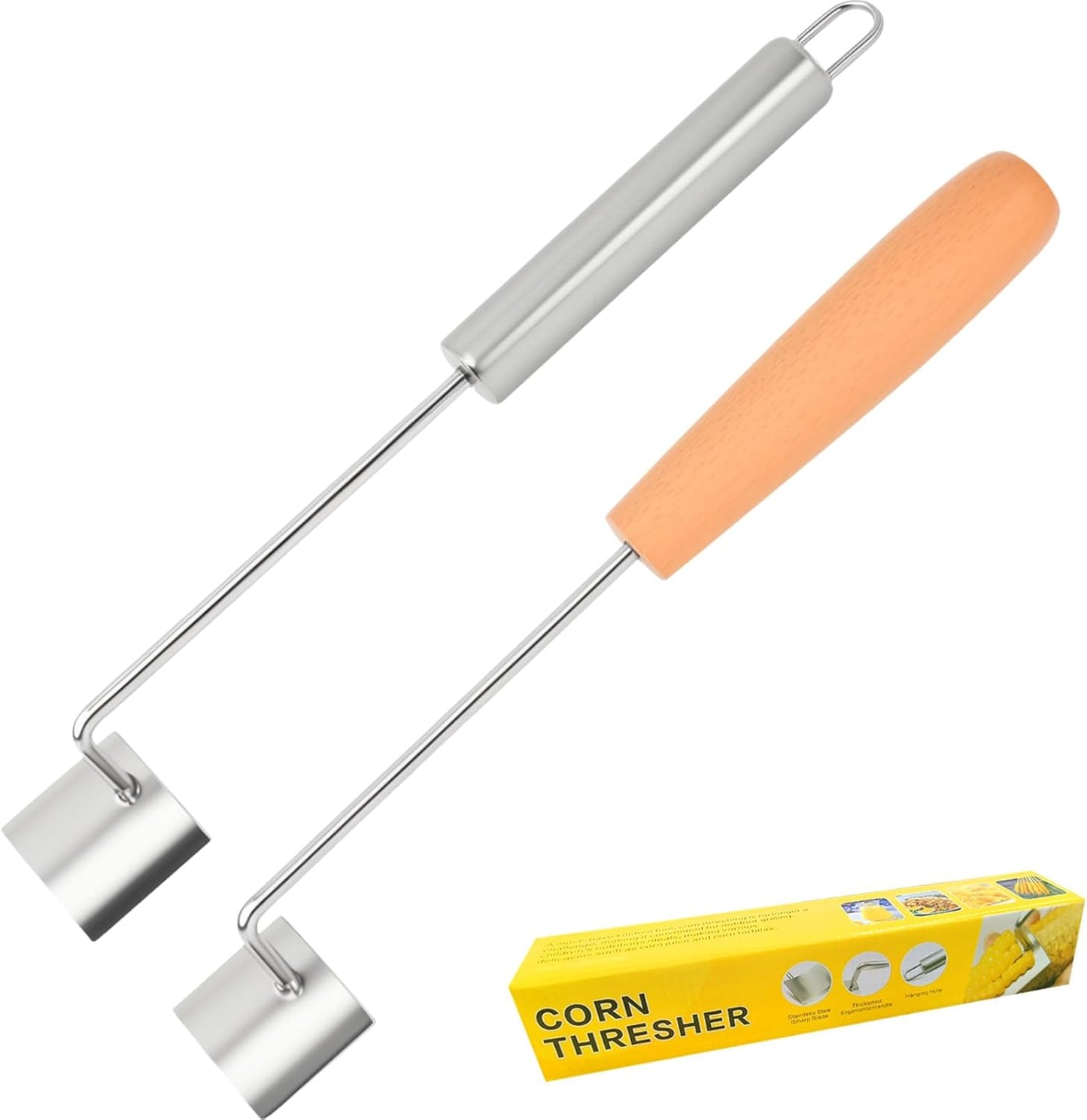 2Pcs Corn Peeler for Corn on The Cob Stripper Tool, Long Handle Stainless Steel Corn Stripping Tool Kernel Remover (Silver+Brown)