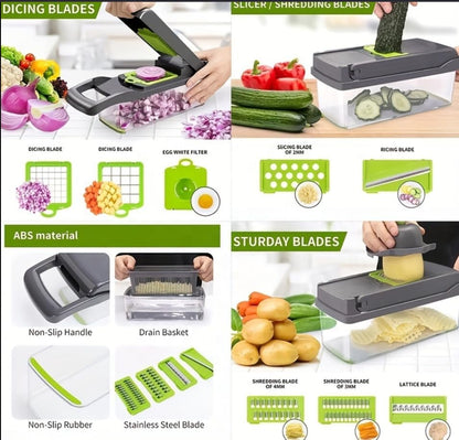 MASTERPREP™ Vegetable Chopper Mandoline Slicer, 15-in-1 Food Dicer with Container, Interchangeable Stainless Steel Blades for Dicing, Slicing, Shredding