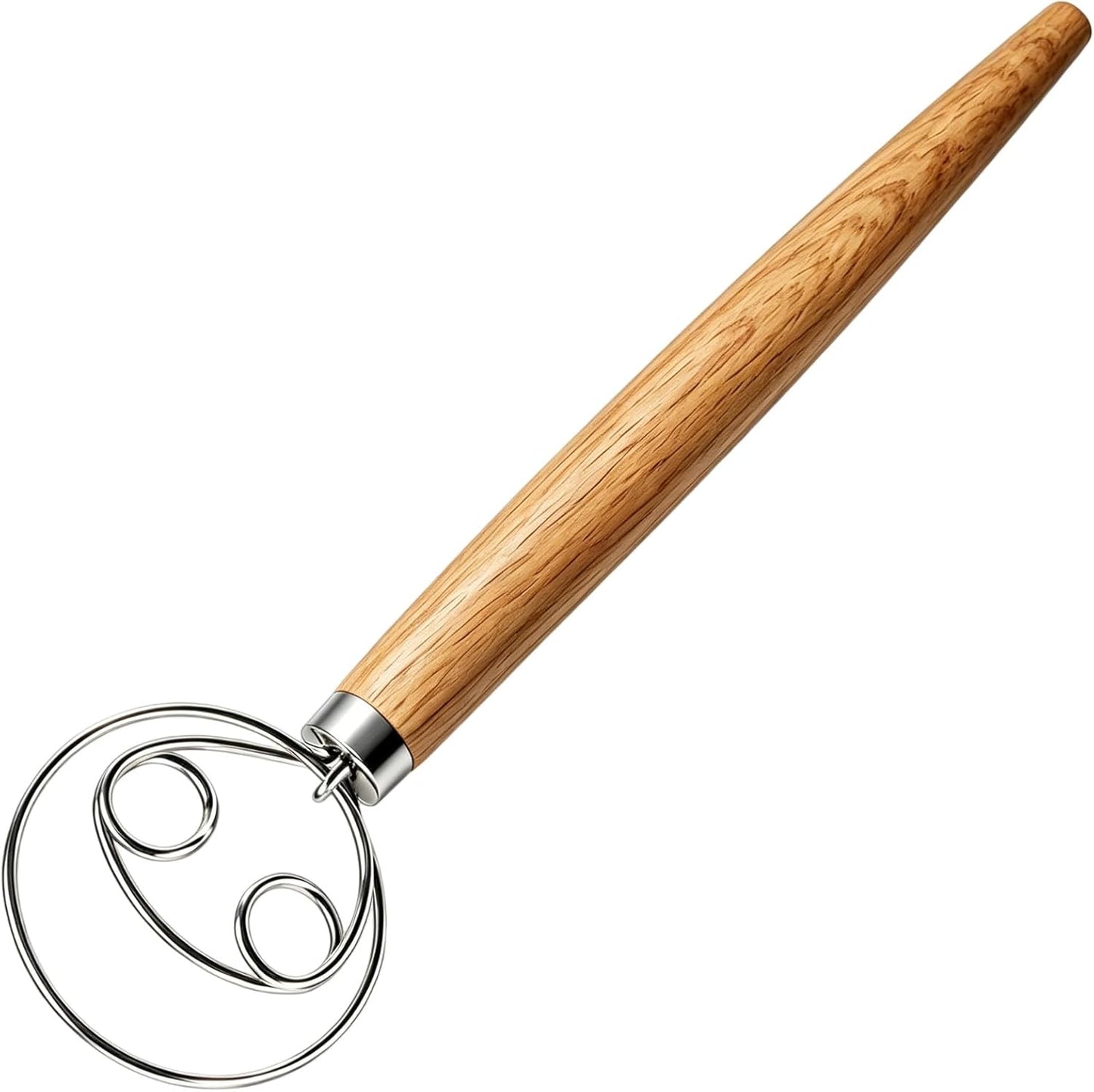 Maxjoy Danish Dough Whisk Wooden Dutch Bread Mixer with Stainless Steel Hook for Sourdough Baking Hand Tool