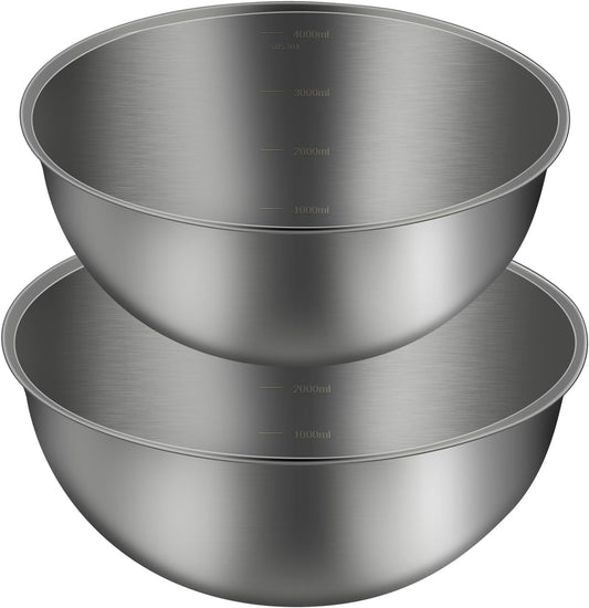 Gronivex Metal Mixing Bowls, 304 Stainless Steel, Set of 3 (1.5, 2.2 & 3.4 Qt) – Thicker-Gauge, Stackable Nesting & Space-Saving – Classic Everyday Bowls for Baking, Salad Prep & Cooking