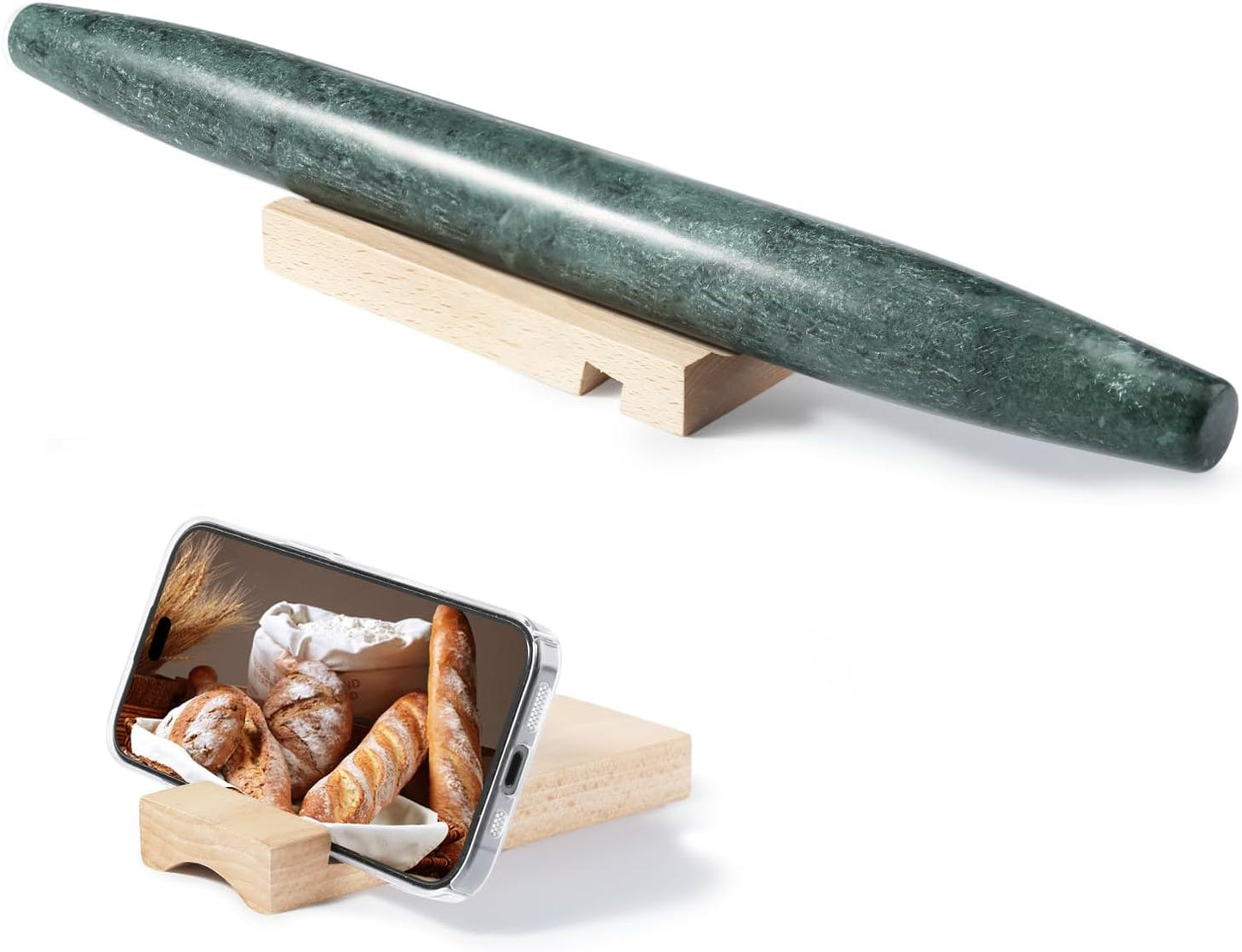 Marble French Rolling Pin for Baking, 12 Inch Non Stick Polished Rolling Pin for Dough, Heavy Dough Roller for Fondant Pizza Pie Crust Cookie Pastry Bread, Kitchen Baking (Indian Green)